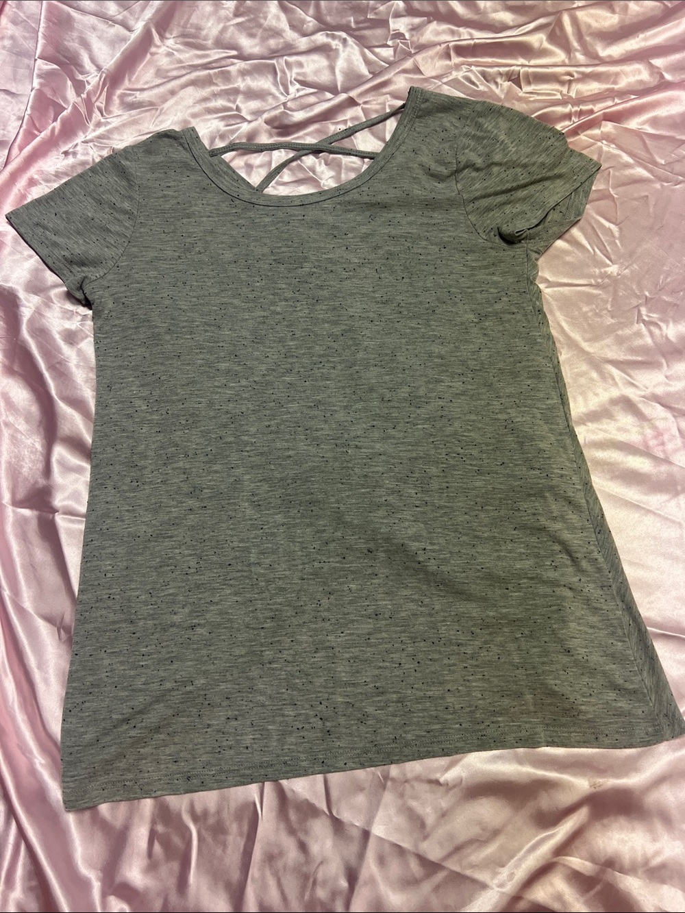 Daytrip Heather Gray Short Sleeve Crisscross Back Tee